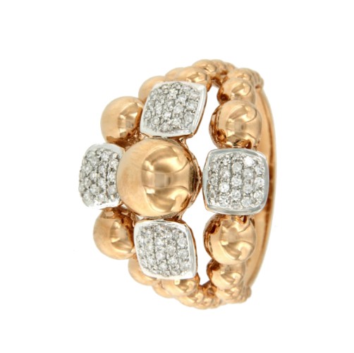 Anillo bolas PINK en oro con brillantes - Roman Joyero