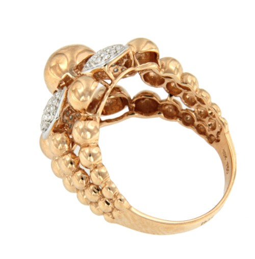 Anillo bolas PINK en oro con brillantes - Roman Joyero