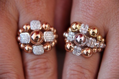 Anillo bolas PINK en oro con brillantes - Roman Joyero