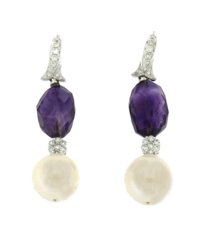 Pendientes desmontables de oro blanco con brillantes y perlas indonesia - Roman Joyero