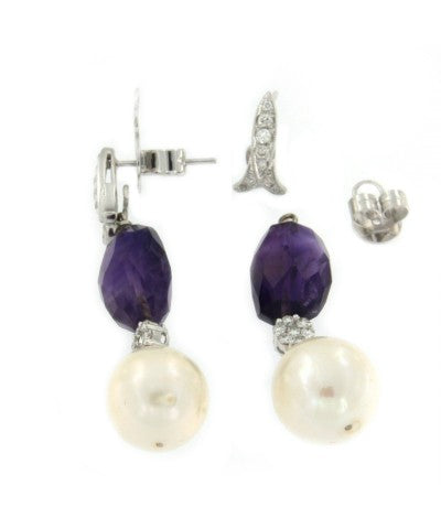 Pendientes desmontables de oro blanco con brillantes y perlas indonesia - Roman Joyero