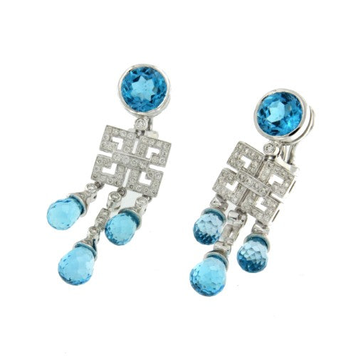 Pendientes oro blanco, brillantes y topacio - Roman Joyero