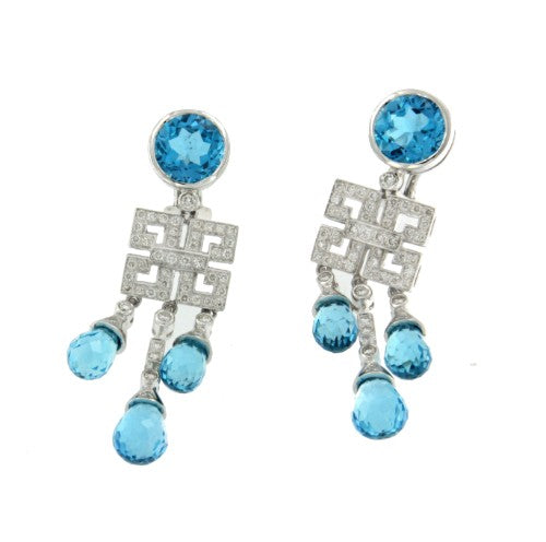 Pendientes oro blanco, brillantes y topacio - Roman Joyero