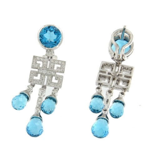 Pendientes oro blanco, brillantes y topacio - Roman Joyero