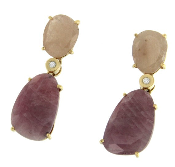 Pendientes de oro amarillo con zafiros rosa y amarillo - Roman Joyero