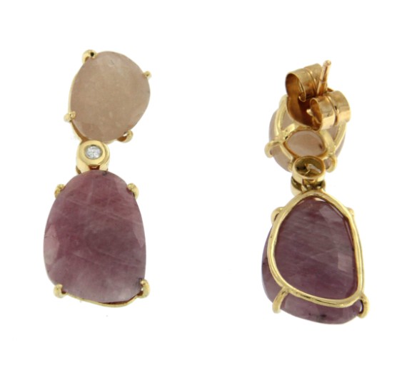 Pendientes de oro amarillo con zafiros rosa y amarillo - Roman Joyero