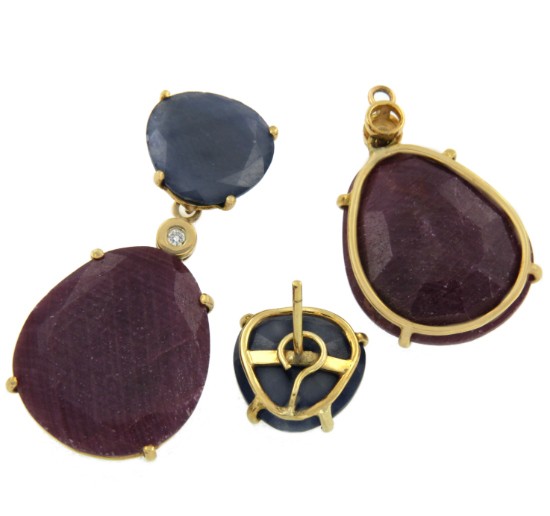 Pendientes desmontables de oro amarillo con rubí y zafiro - Roman Joyero