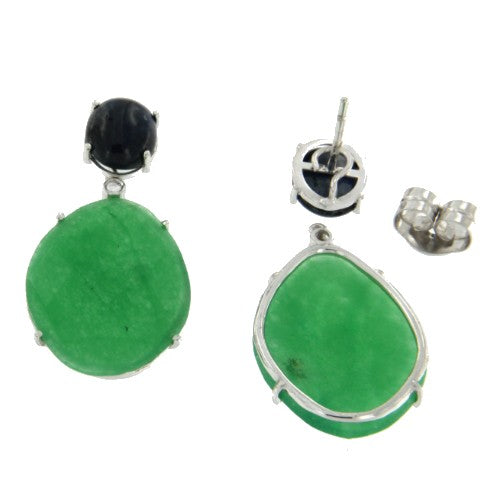 Pendientes desmontables de oro blanco con zafiros y pareja de perillas jade verde - Roman Joyero