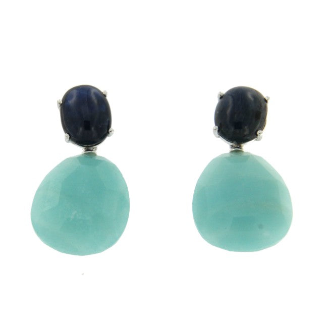 Pendientes desmontables de oro blanco y zafiros y pareja de perillas amazonite - Roman Joyero