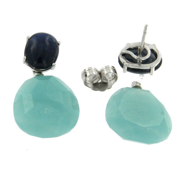 Pendientes desmontables de oro blanco y zafiros y pareja de perillas amazonite - Roman Joyero