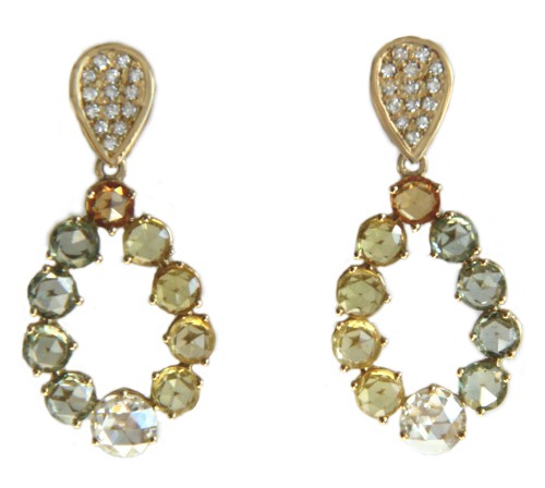 ECLEPTICA, pendientes largos de oro amarillo con brillantes y zafiros - Roman Joyero