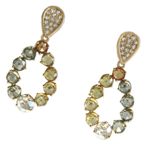 ECLEPTICA, pendientes largos de oro amarillo con brillantes y zafiros - Roman Joyero