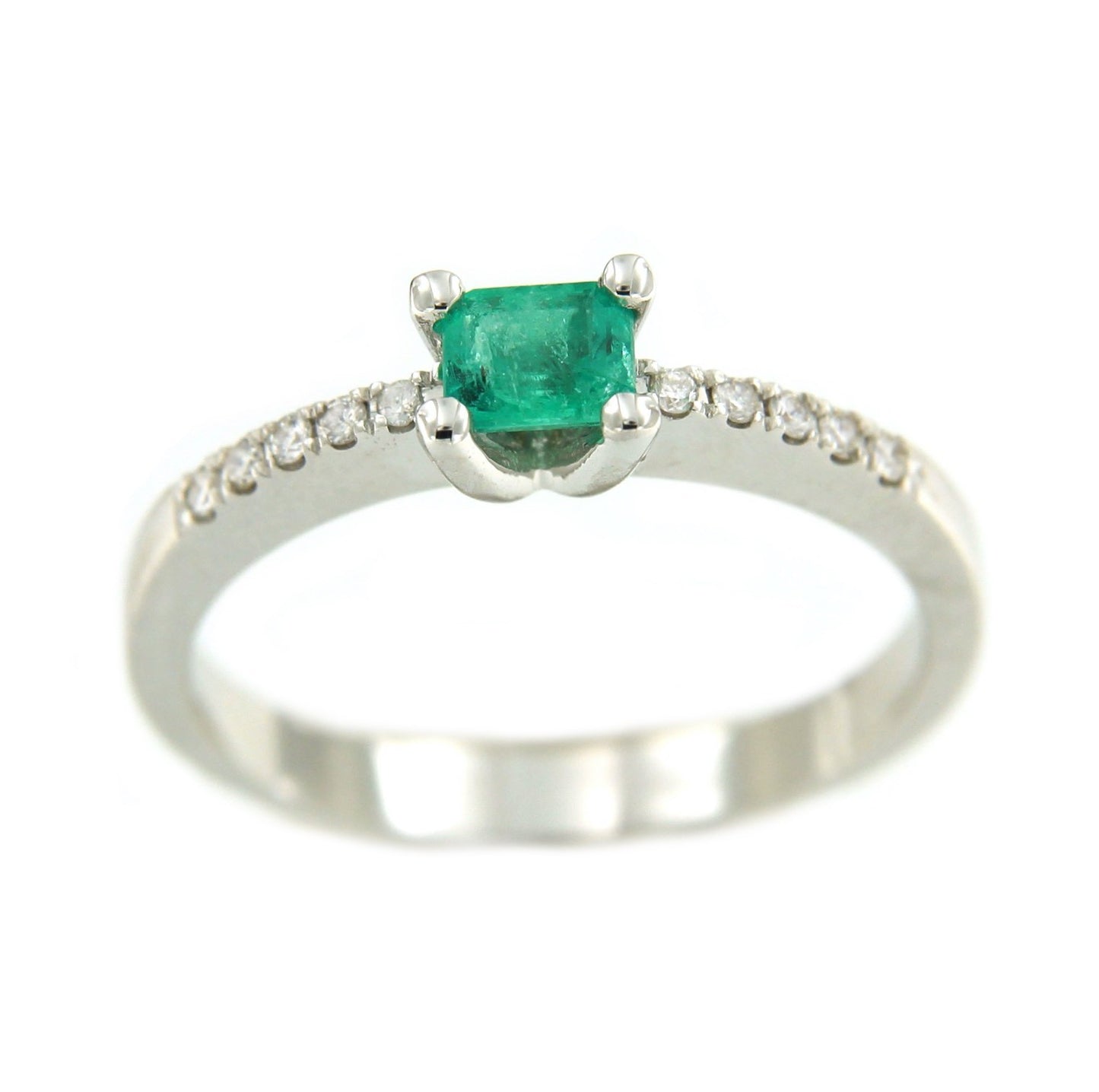 Alianza de oro blanco ASUMAN con esmeralda y diamantes - Roman Joyero