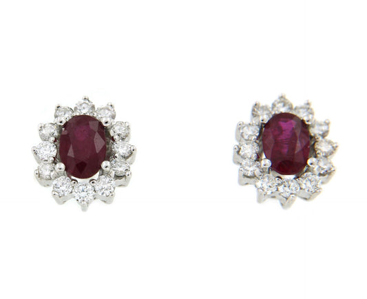 Pendientes de oro blanco ESRA con rubí y brillantes - Roman Joyero