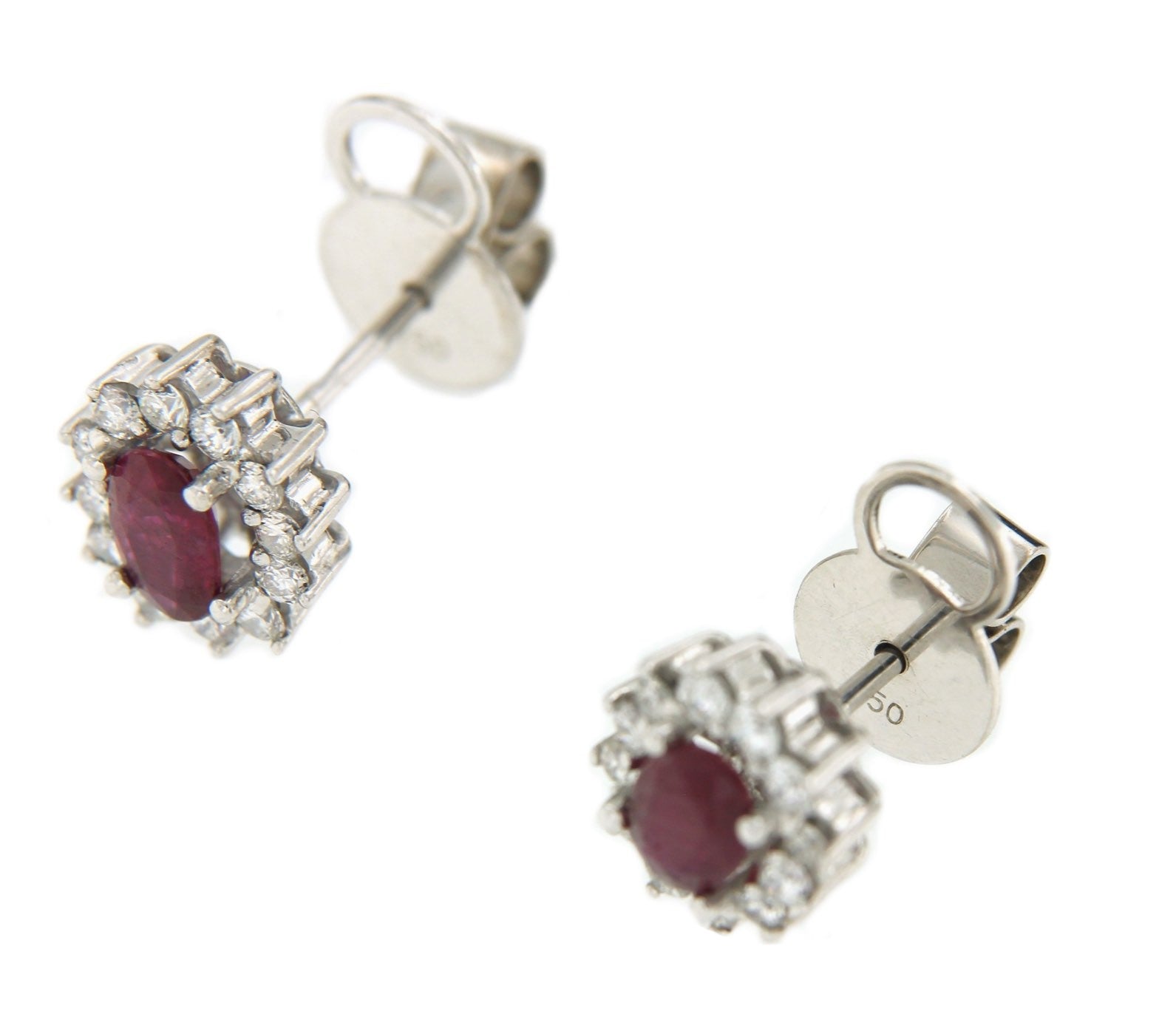 Pendientes de oro blanco ESRA con rubí y brillantes - Roman Joyero