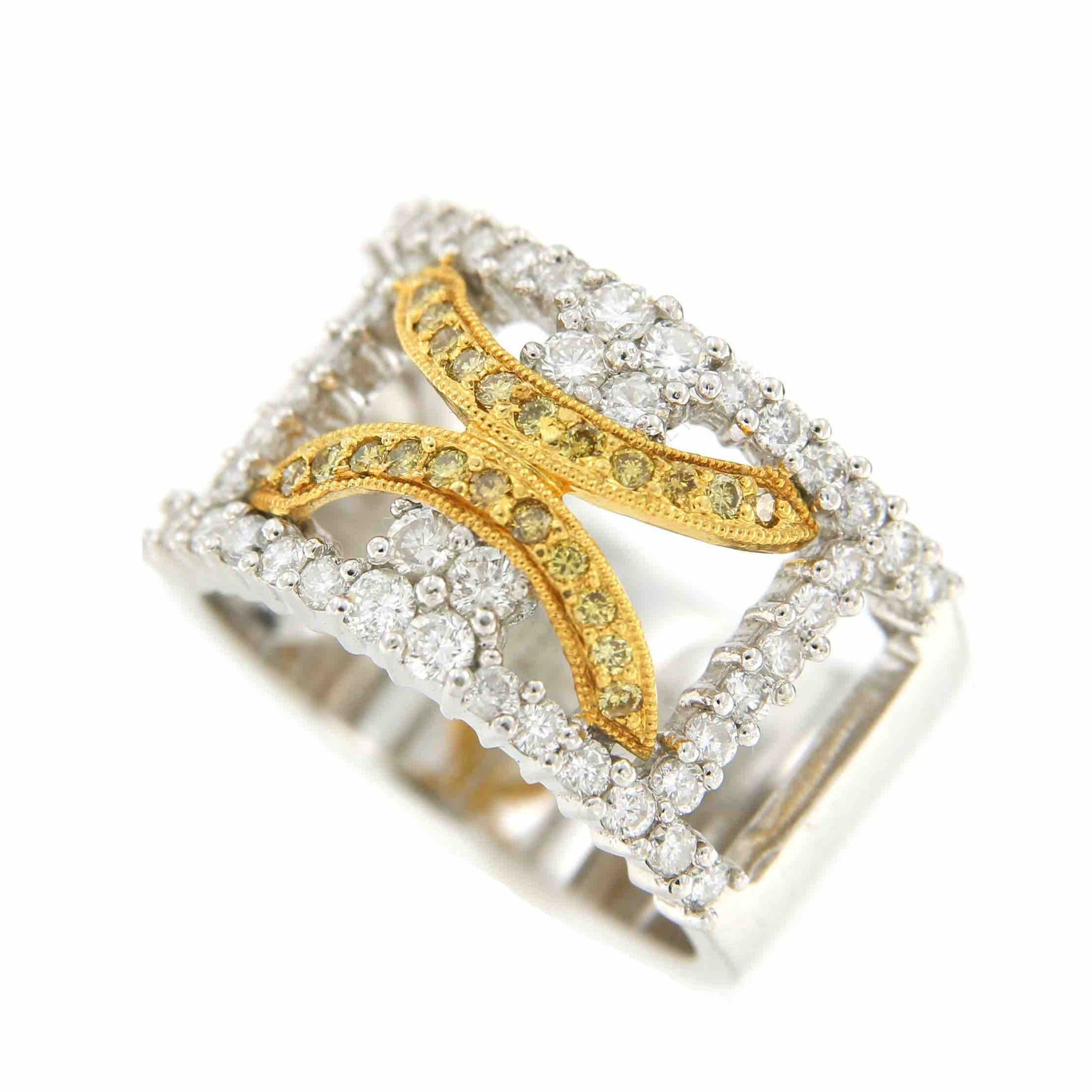 AYLA anillo de oro blanco y amarillo con brillantes blancos y amarillos - Roman Joyero
