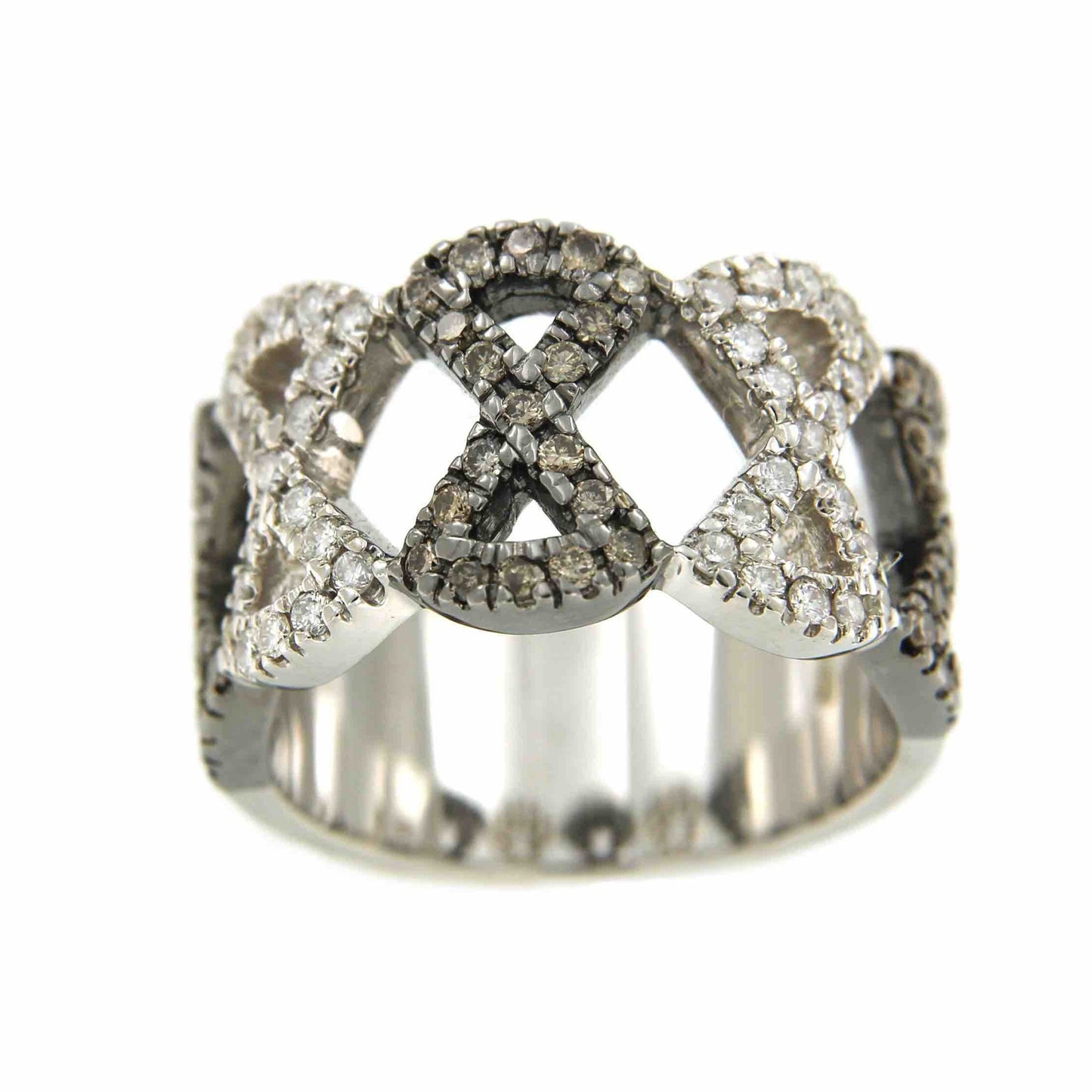 Anillo moderno de oro blanco BASAK con brillantes blancos y marrones - Roman Joyero