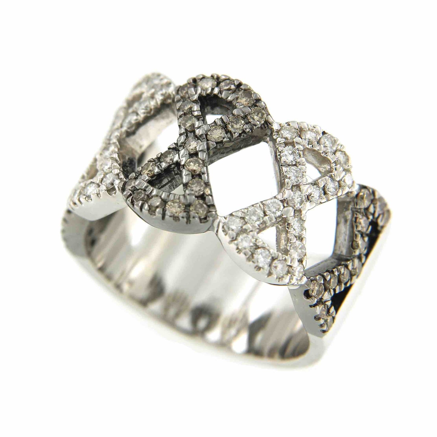 Anillo moderno de oro blanco BASAK con brillantes blancos y marrones - Roman Joyero