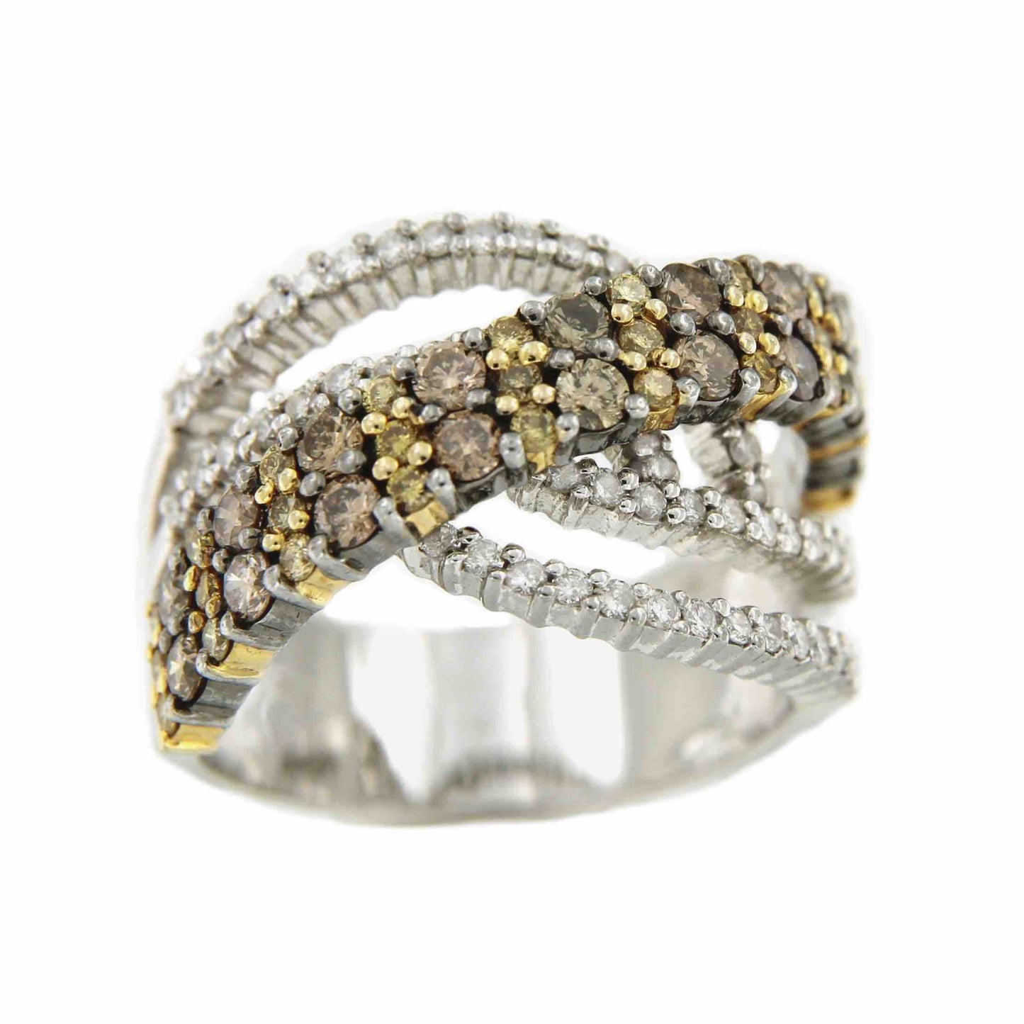 Anillo vanguardista de oro blanco BANU con brillantes multicolor - Roman Joyero