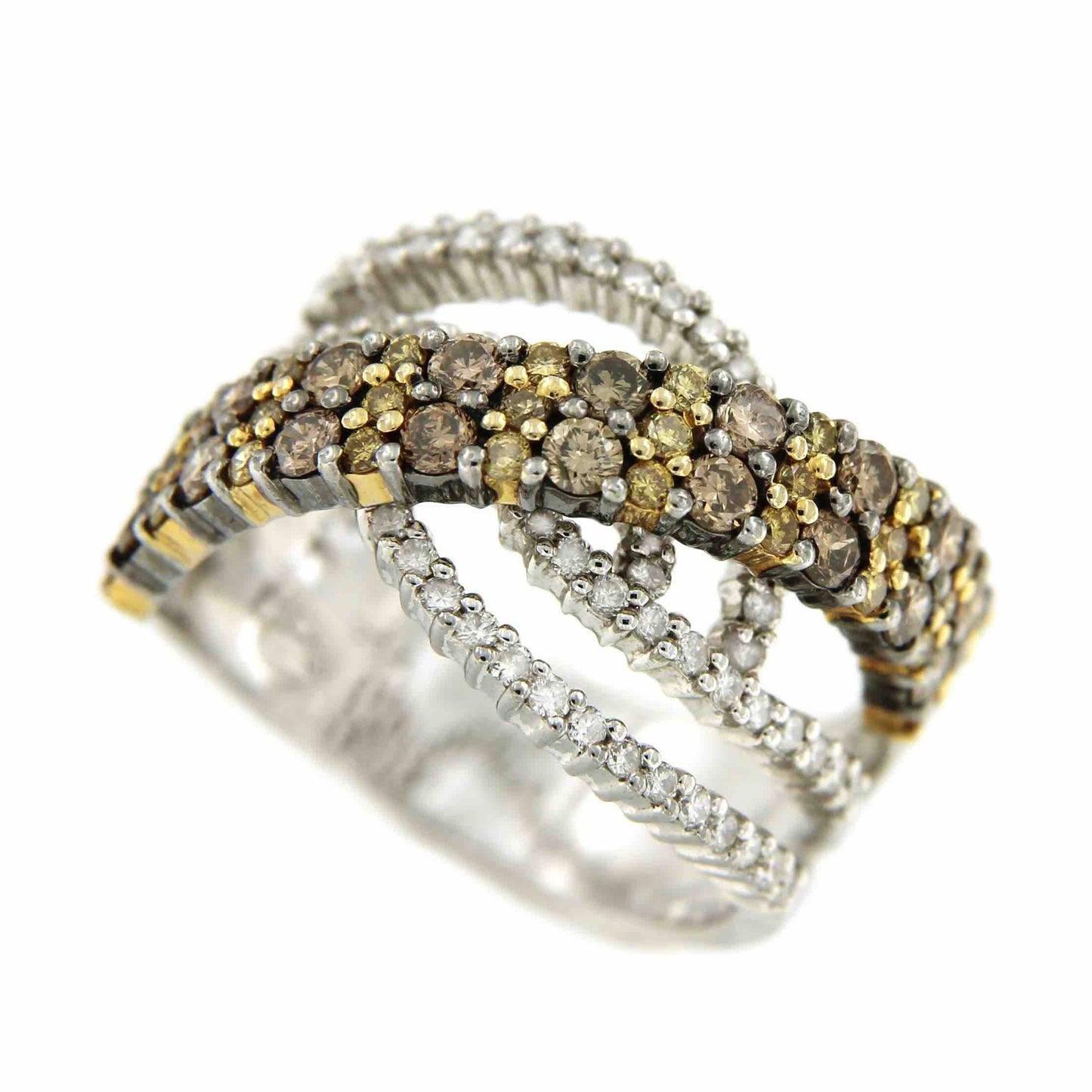 Anillo vanguardista de oro blanco BANU con brillantes multicolor - Roman Joyero