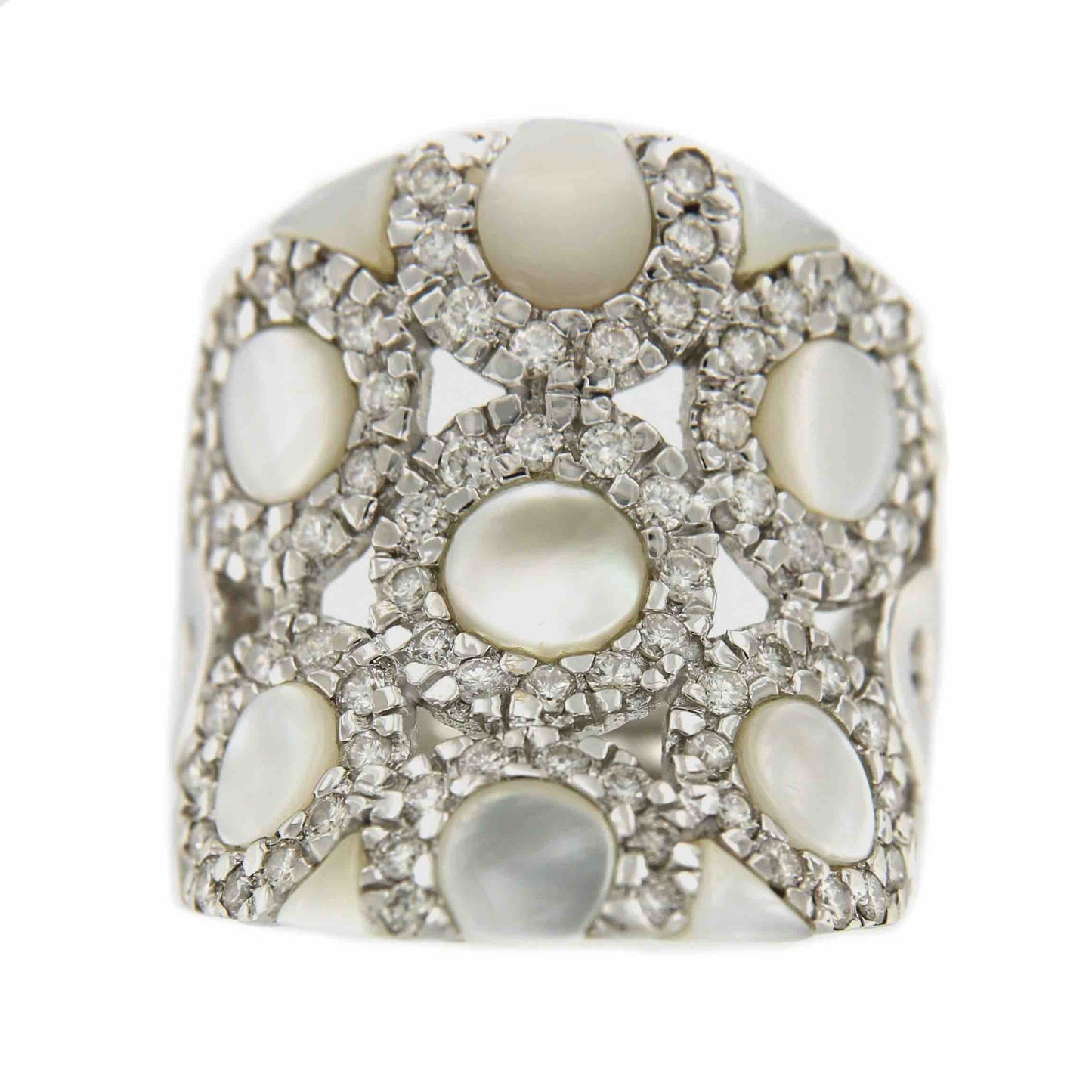 Anillo espectacular oro blanco BIHTER con madreperla y brillantes - Roman Joyero