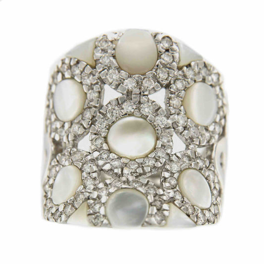 Anillo espectacular oro blanco BIHTER con madreperla y brillantes - Roman Joyero