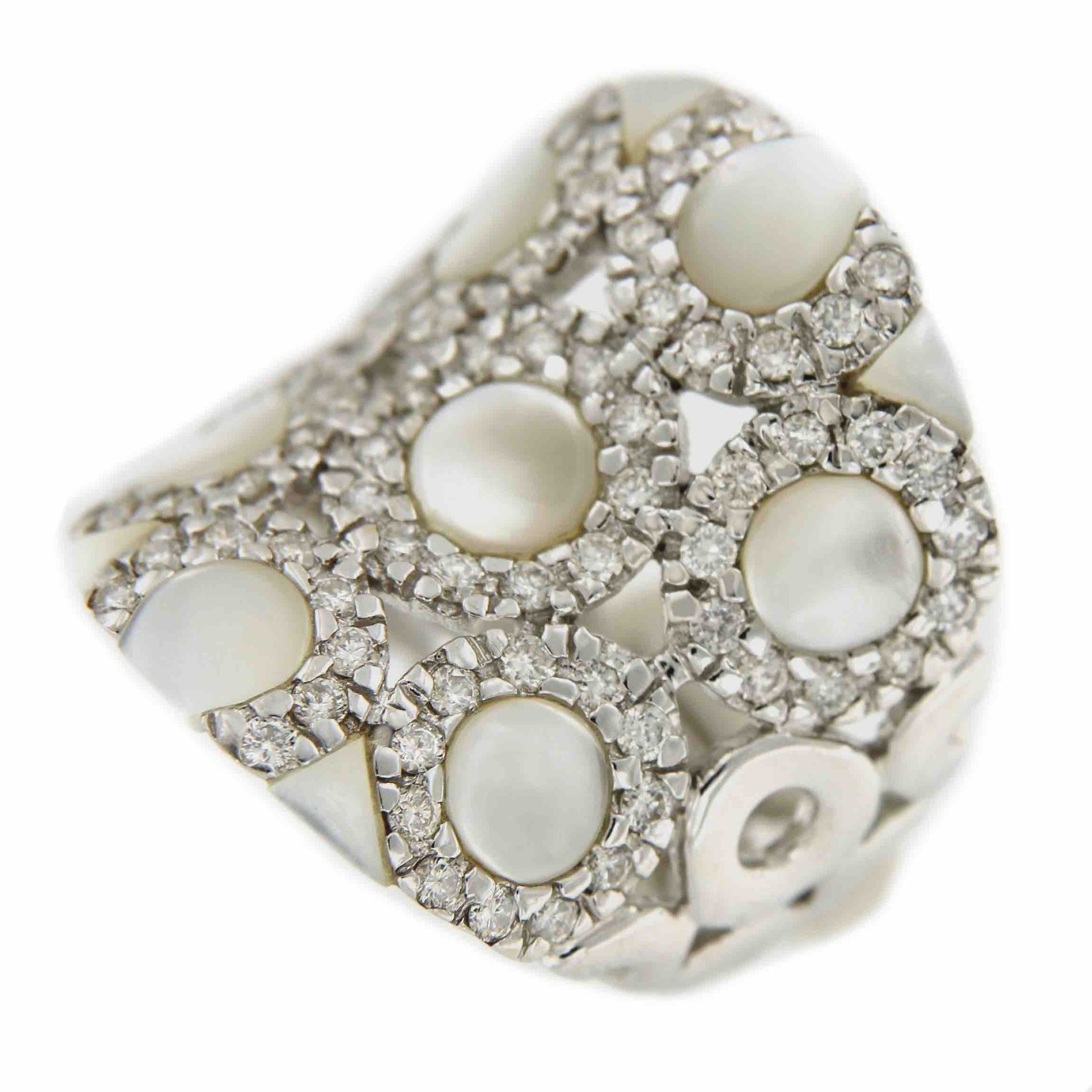 Anillo espectacular oro blanco BIHTER con madreperla y brillantes - Roman Joyero