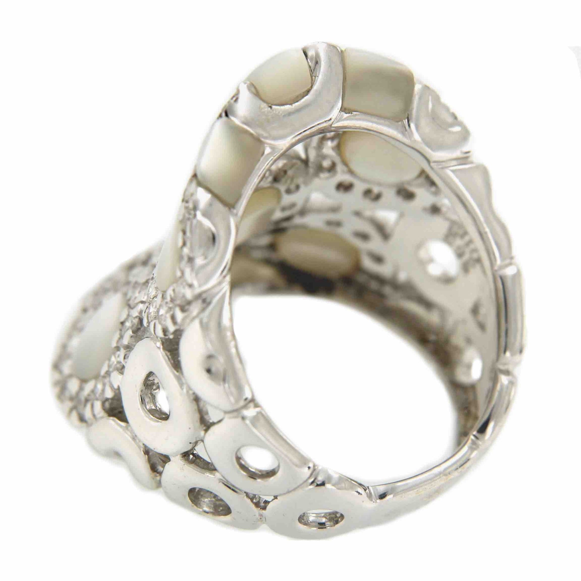 Anillo espectacular oro blanco BIHTER con madreperla y brillantes - Roman Joyero