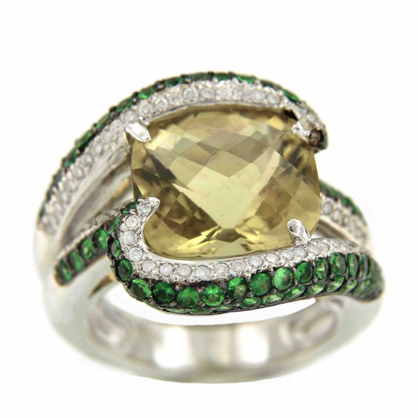 Anillo ancho FERIHA en oro blanco con brillantes y piedras - Roman Joyero