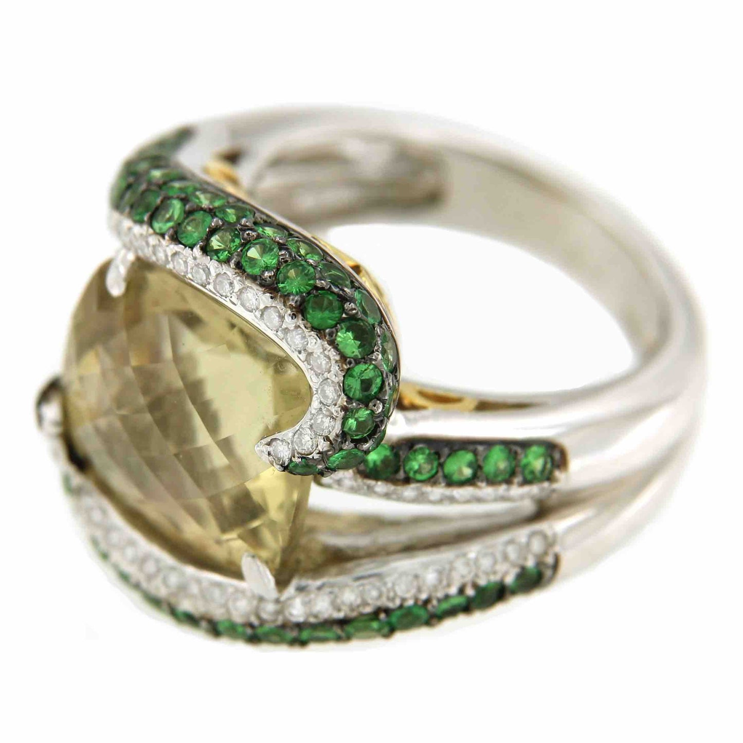 Anillo ancho FERIHA en oro blanco con brillantes y piedras - Roman Joyero