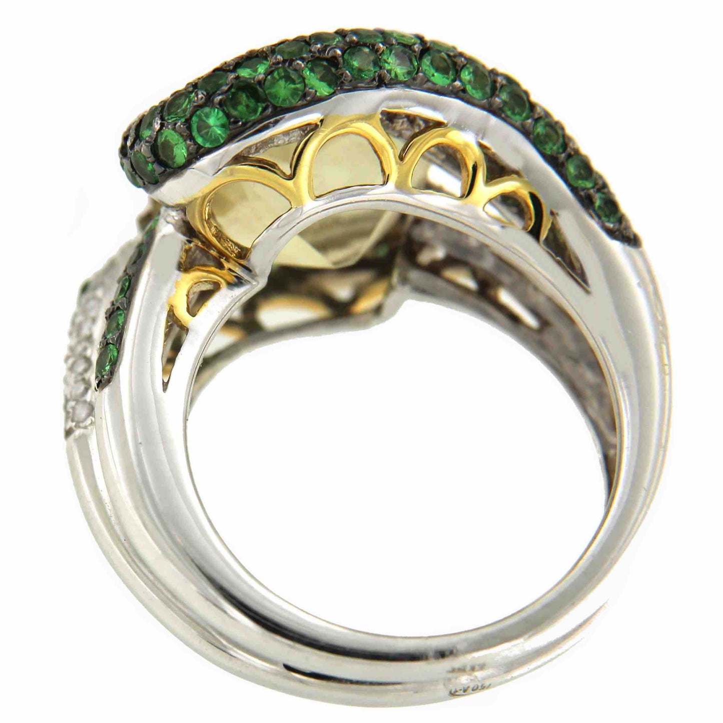 Anillo ancho FERIHA en oro blanco con brillantes y piedras - Roman Joyero