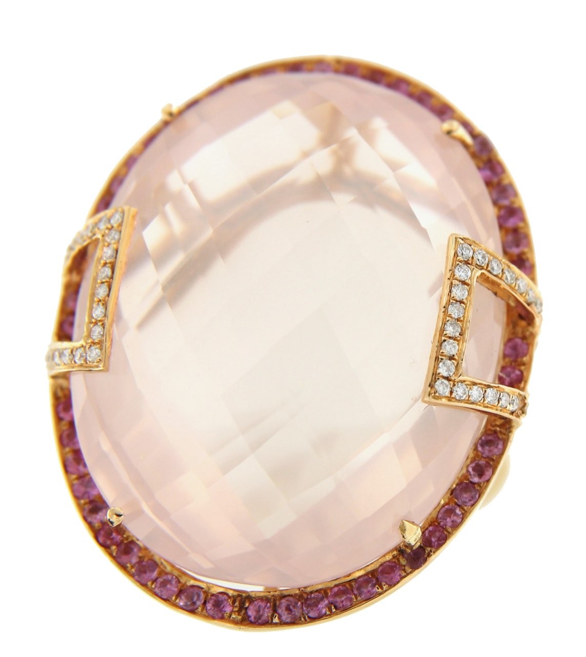 Anillo ancho FIKRIYE en oro rosa con zafiros rosas y brillantes