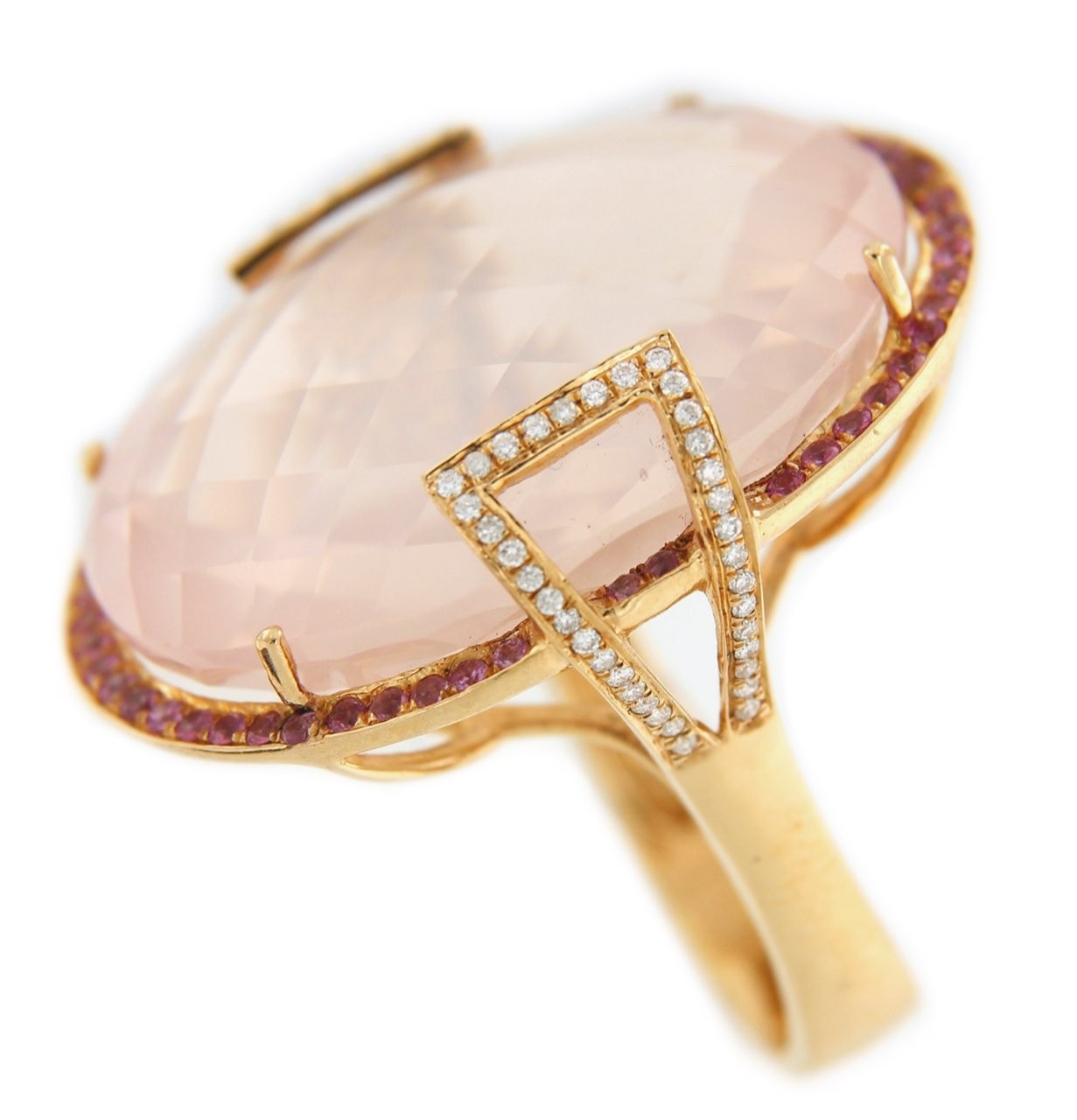 Anillo ancho FIKRIYE en oro rosa con zafiros rosas y brillantes