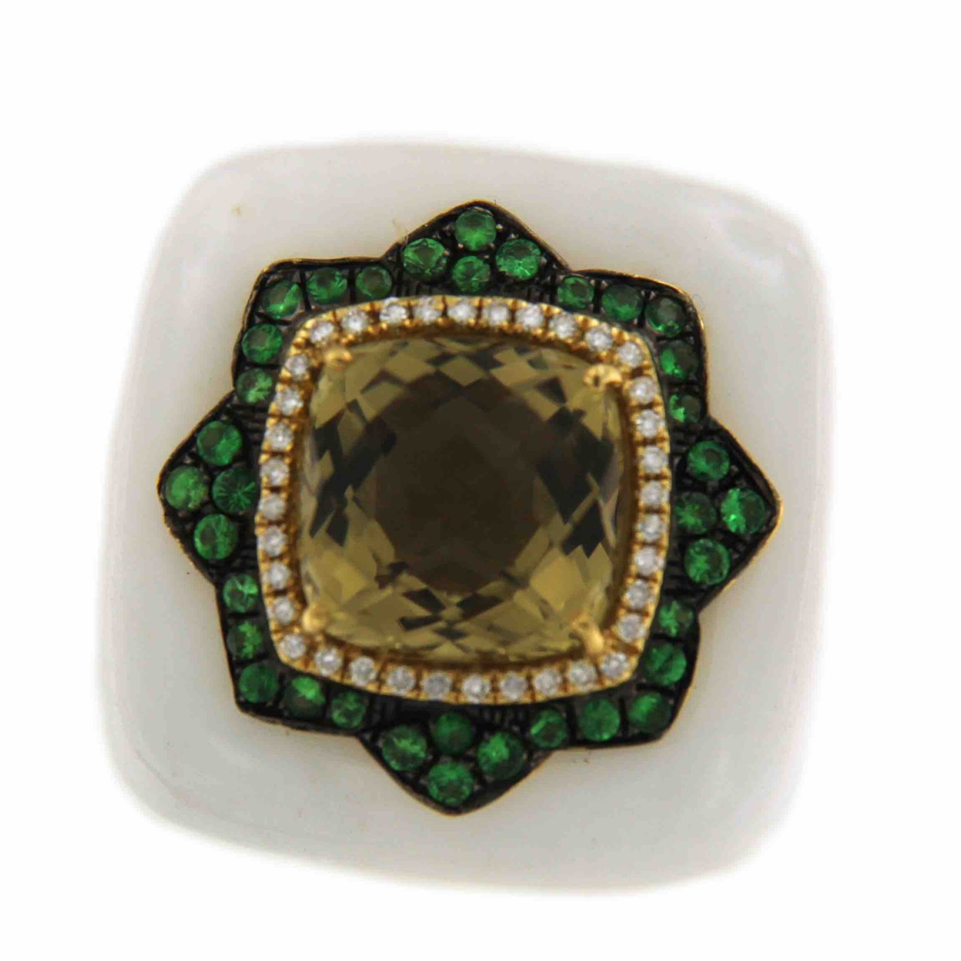 Anillo cuadrado FILIZ en oro rosa o amarillo con piedra y brillantes