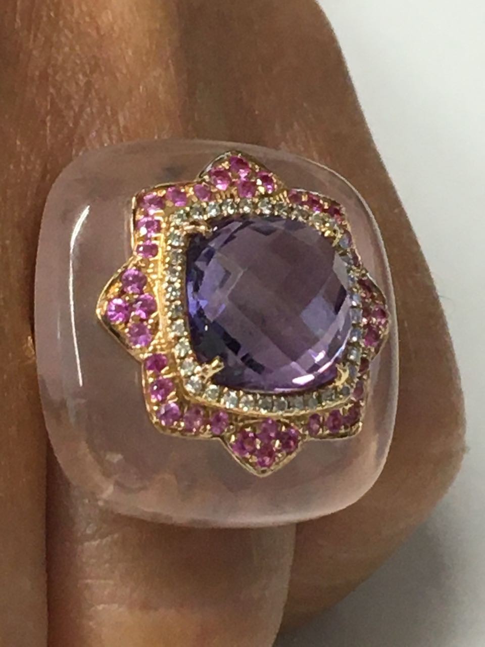 Anillo cuadrado FILIZ en oro rosa o amarillo con piedra y brillantes