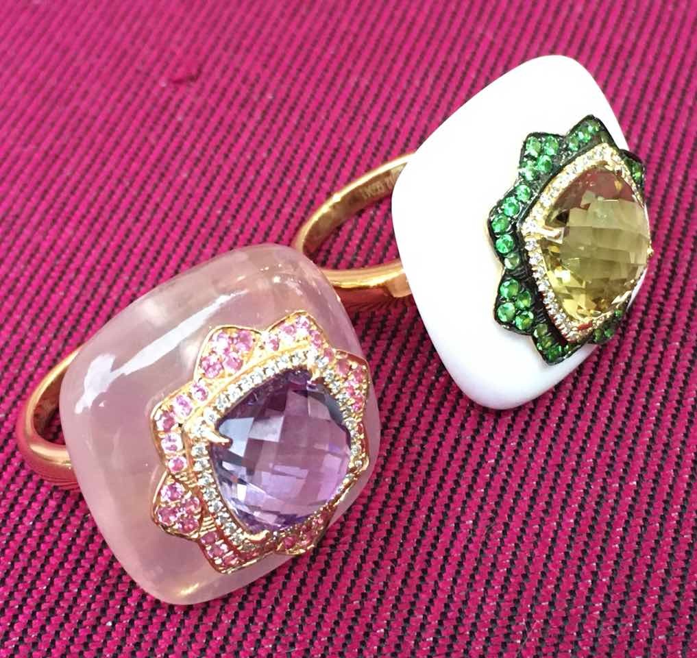 Anillo cuadrado FILIZ en oro rosa o amarillo con piedra y brillantes