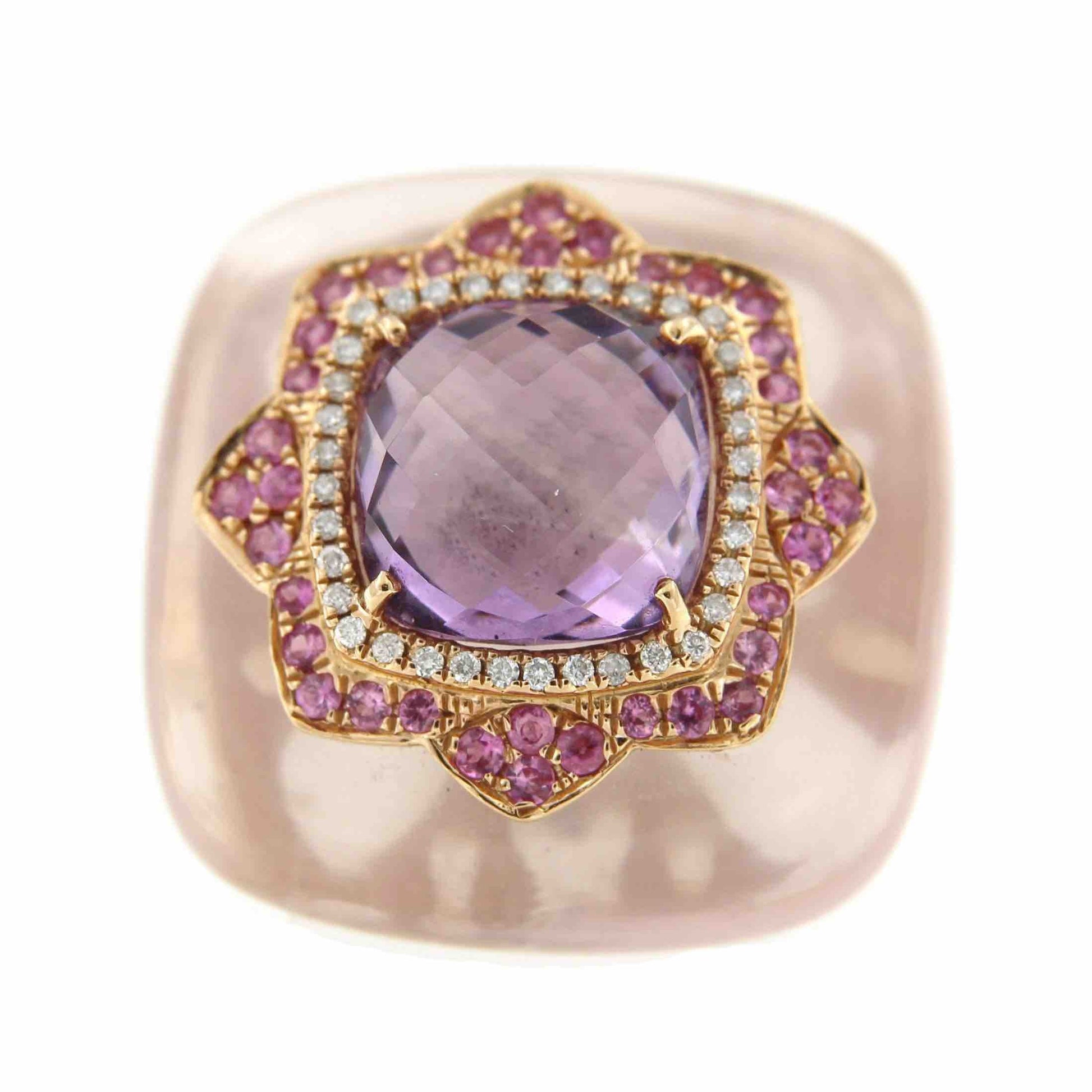 Anillo cuadrado FILIZ en oro rosa o amarillo con piedra y brillantes