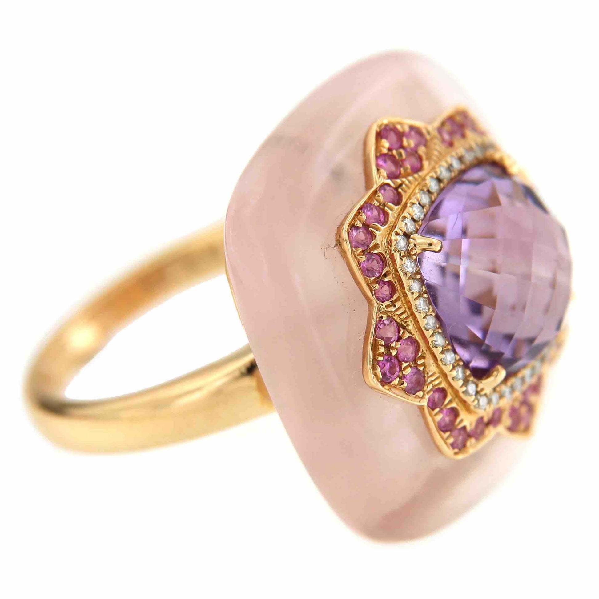 Anillo cuadrado FILIZ en oro rosa o amarillo con piedra y brillantes