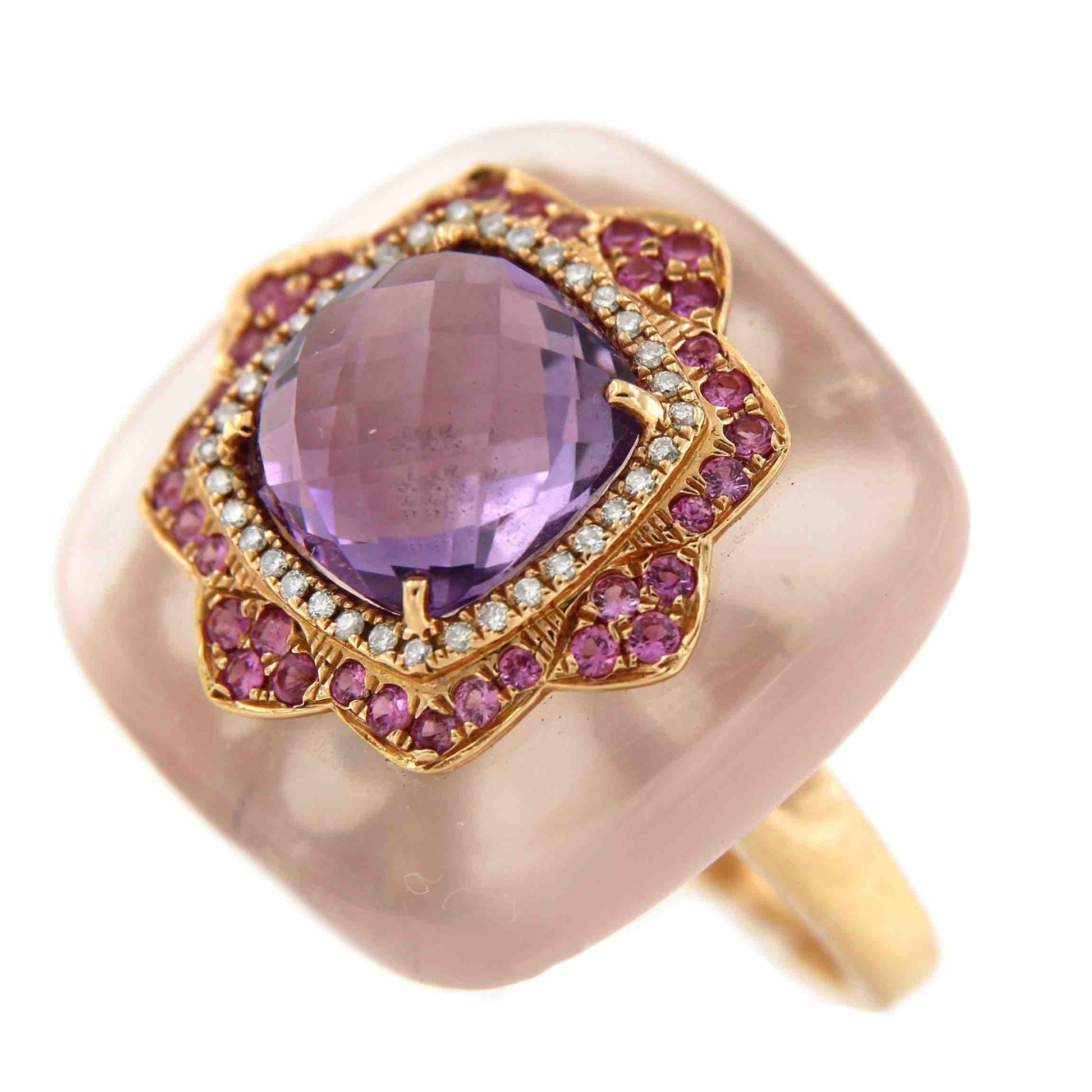 Anillo cuadrado FILIZ en oro rosa o amarillo con piedra y brillantes