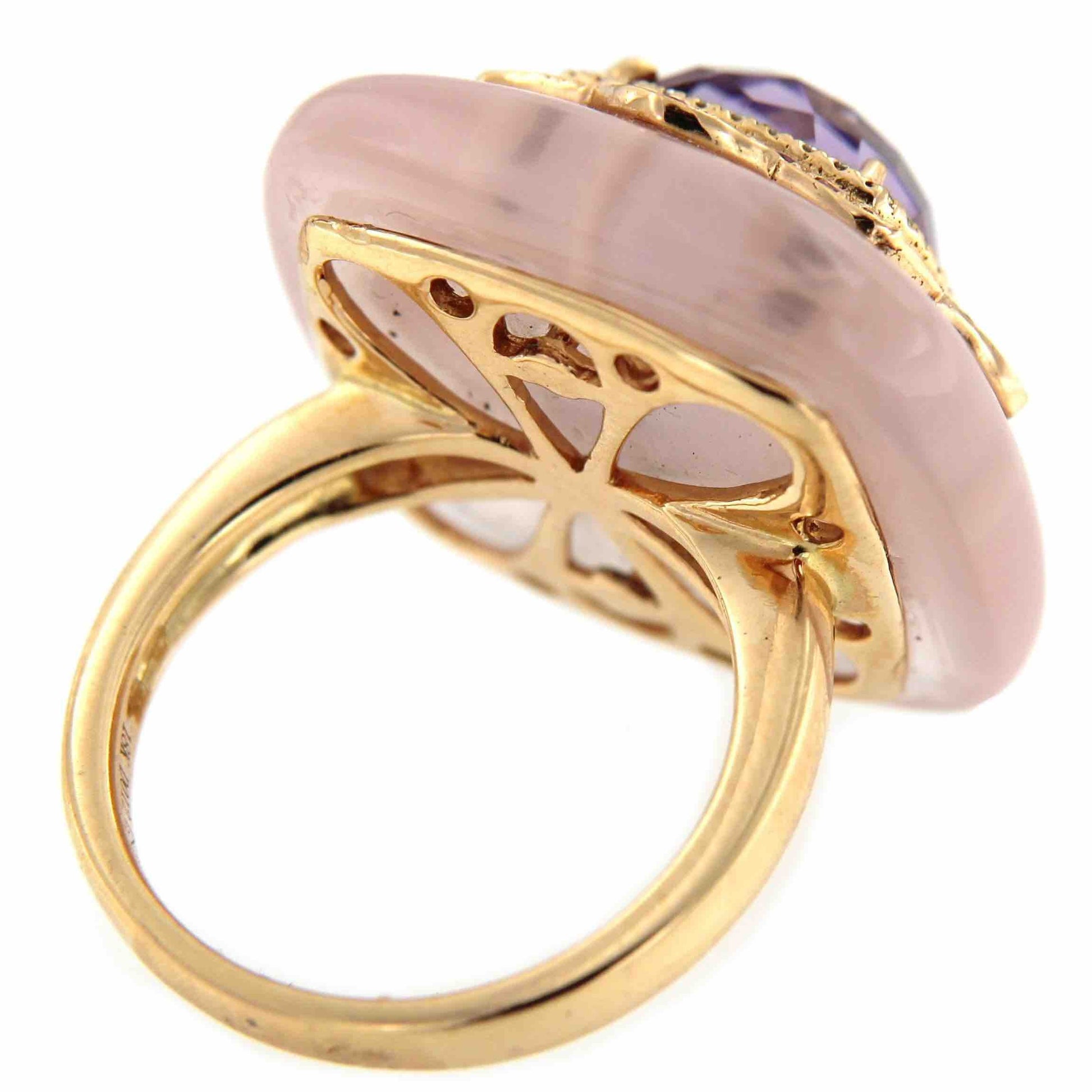 Anillo cuadrado FILIZ en oro rosa o amarillo con piedra y brillantes