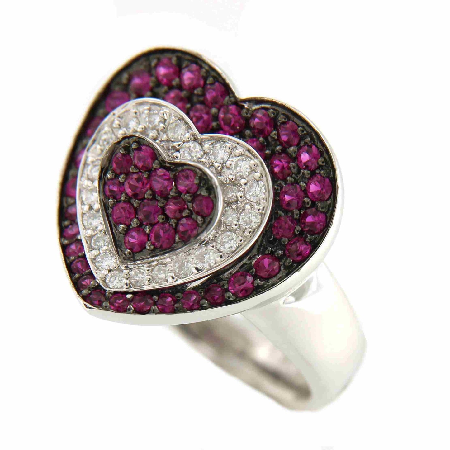 Anillo ancho EZGI en oro blanco con zafiros rosas y brillantes - Roman Joyero