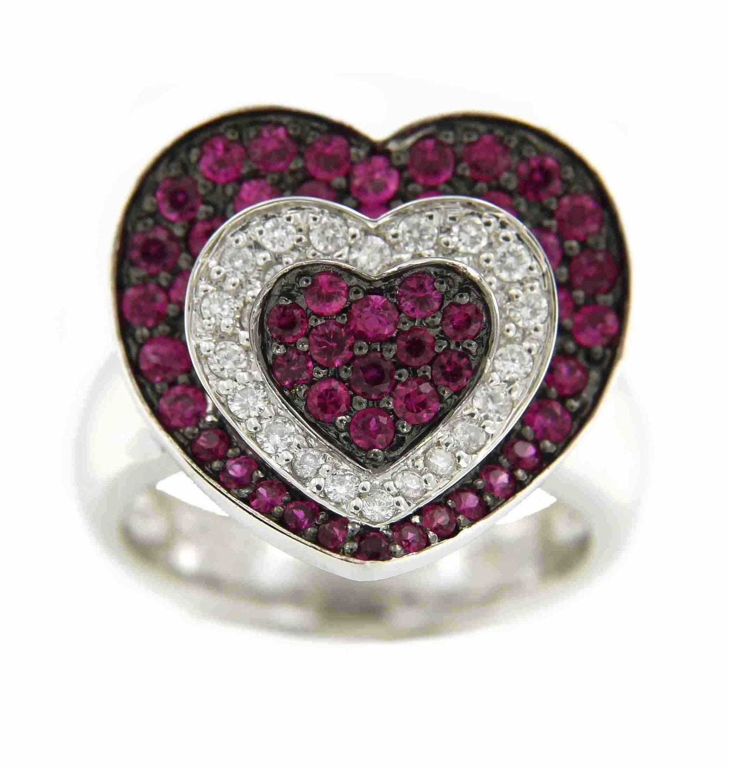Anillo ancho EZGI en oro blanco con zafiros rosas y brillantes - Roman Joyero