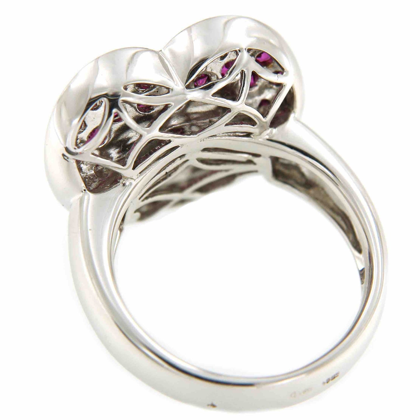 Anillo ancho EZGI en oro blanco con zafiros rosas y brillantes - Roman Joyero