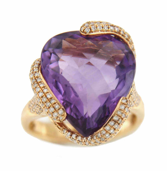 Anillo ancho FATMA en oro rosa con amatista y brillantes - Roman Joyero