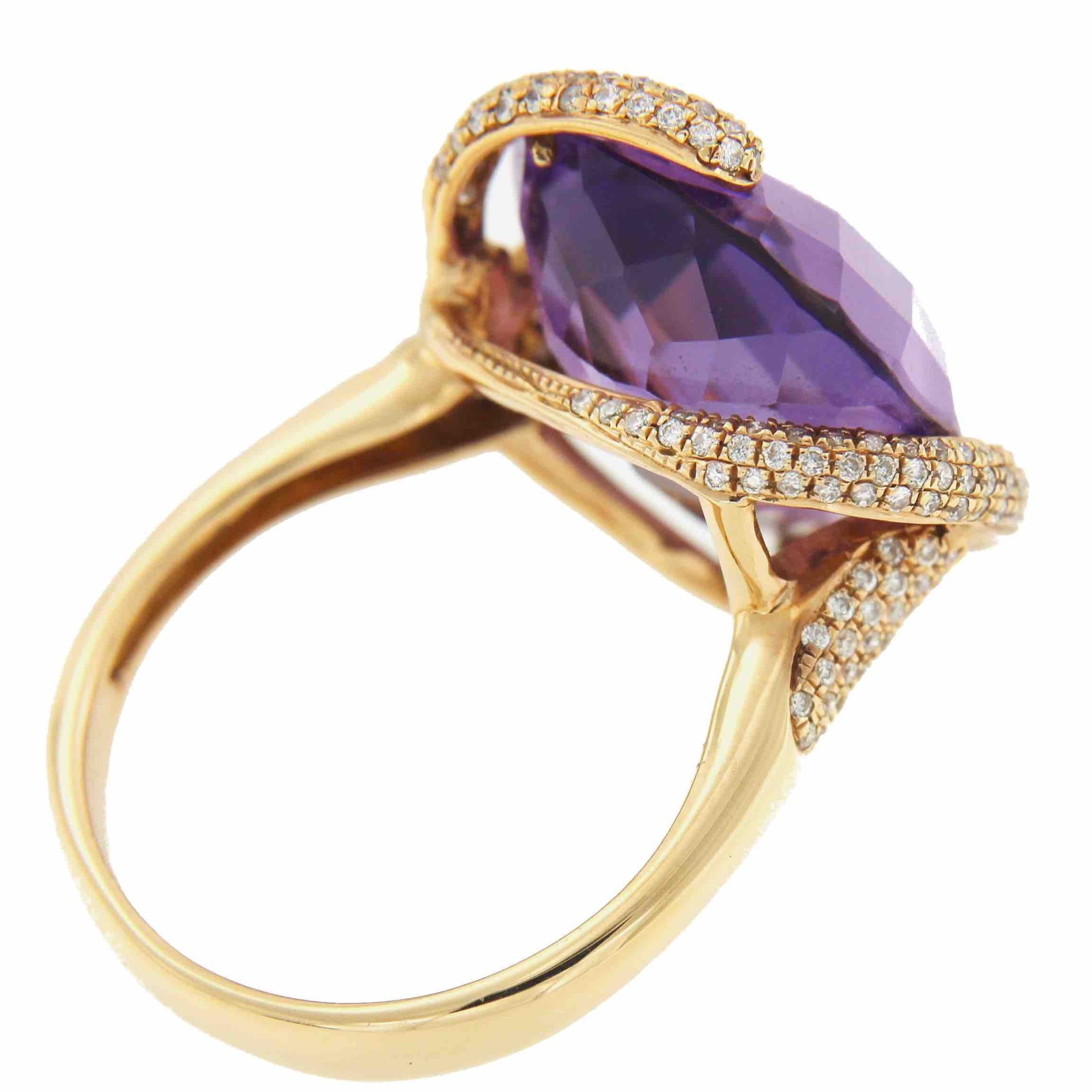 Anillo ancho FATMA en oro rosa con amatista y brillantes - Roman Joyero