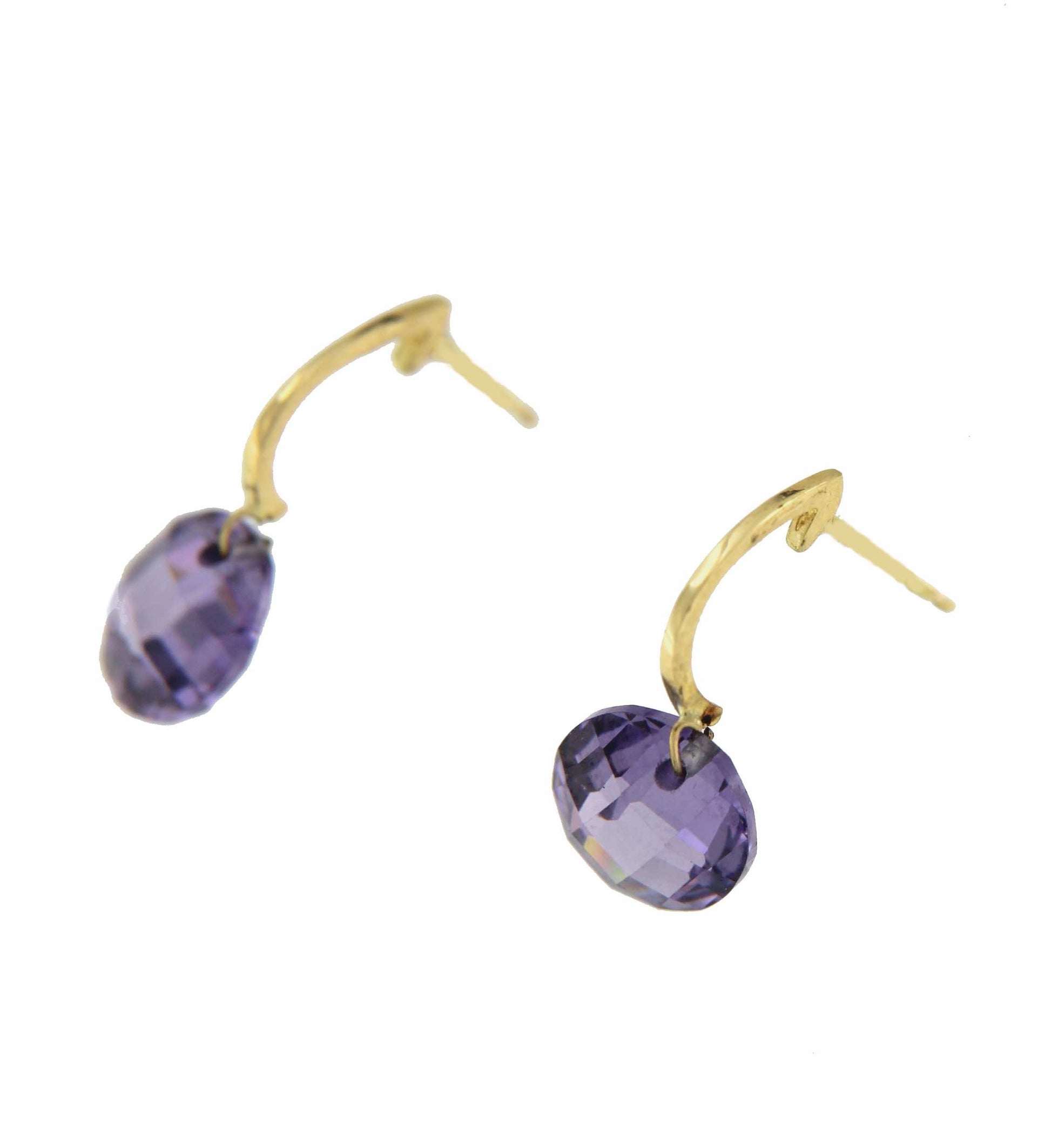 Pendientes HATICE en oro amarillo con amatista o cuarzo celeste