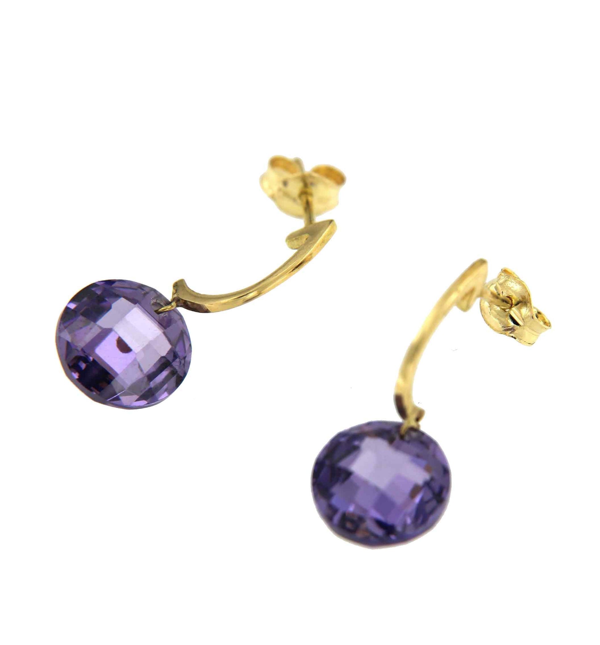 Pendientes HATICE en oro amarillo con amatista o cuarzo celeste