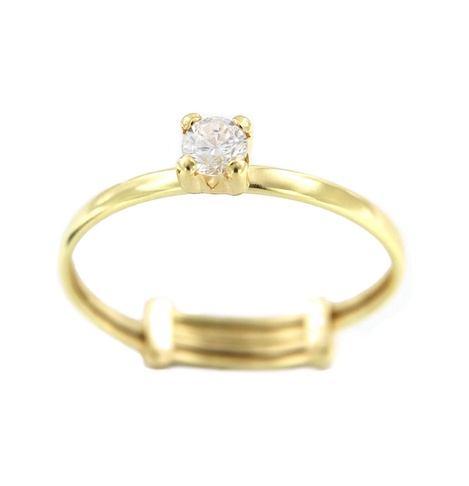 Anillo fino KELEBEK en oro amarillo con pequeña circonita central - Roman Joyero