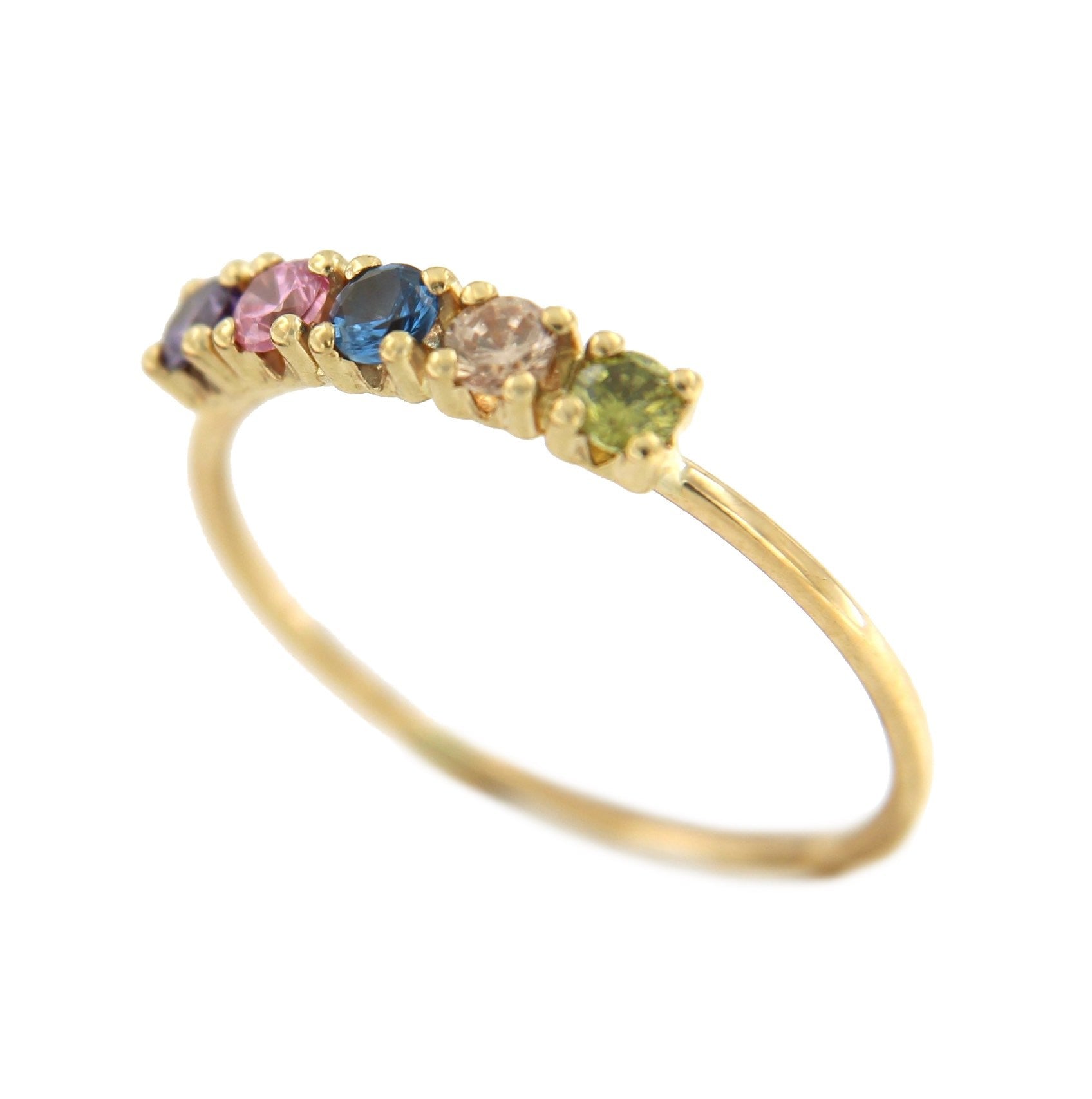 Anillo fino LALE en oro amarillo con pequeños cuarzos de colores - Roman Joyero