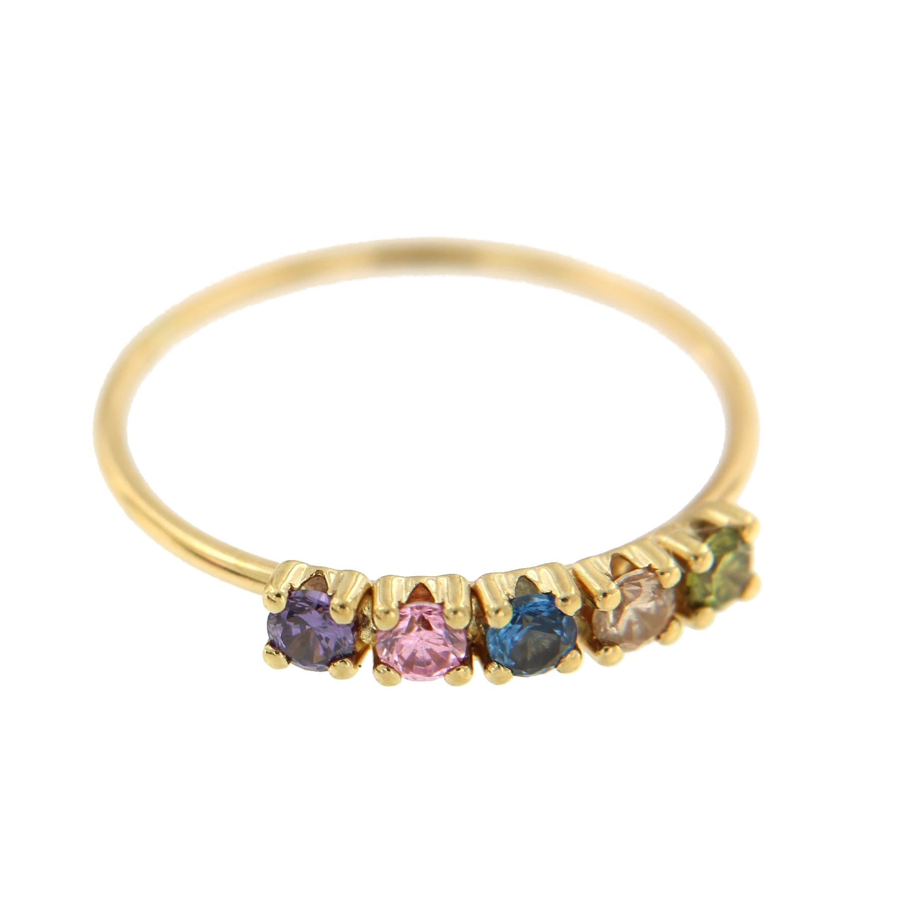 Anillo fino LALE en oro amarillo con pequeños cuarzos de colores - Roman Joyero
